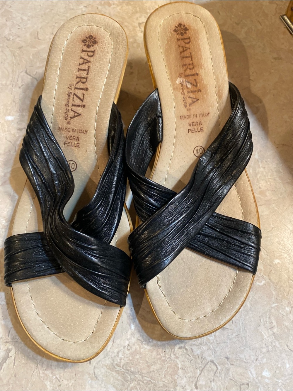 Patrizia Black Leather Crisscross Slip-On Mules